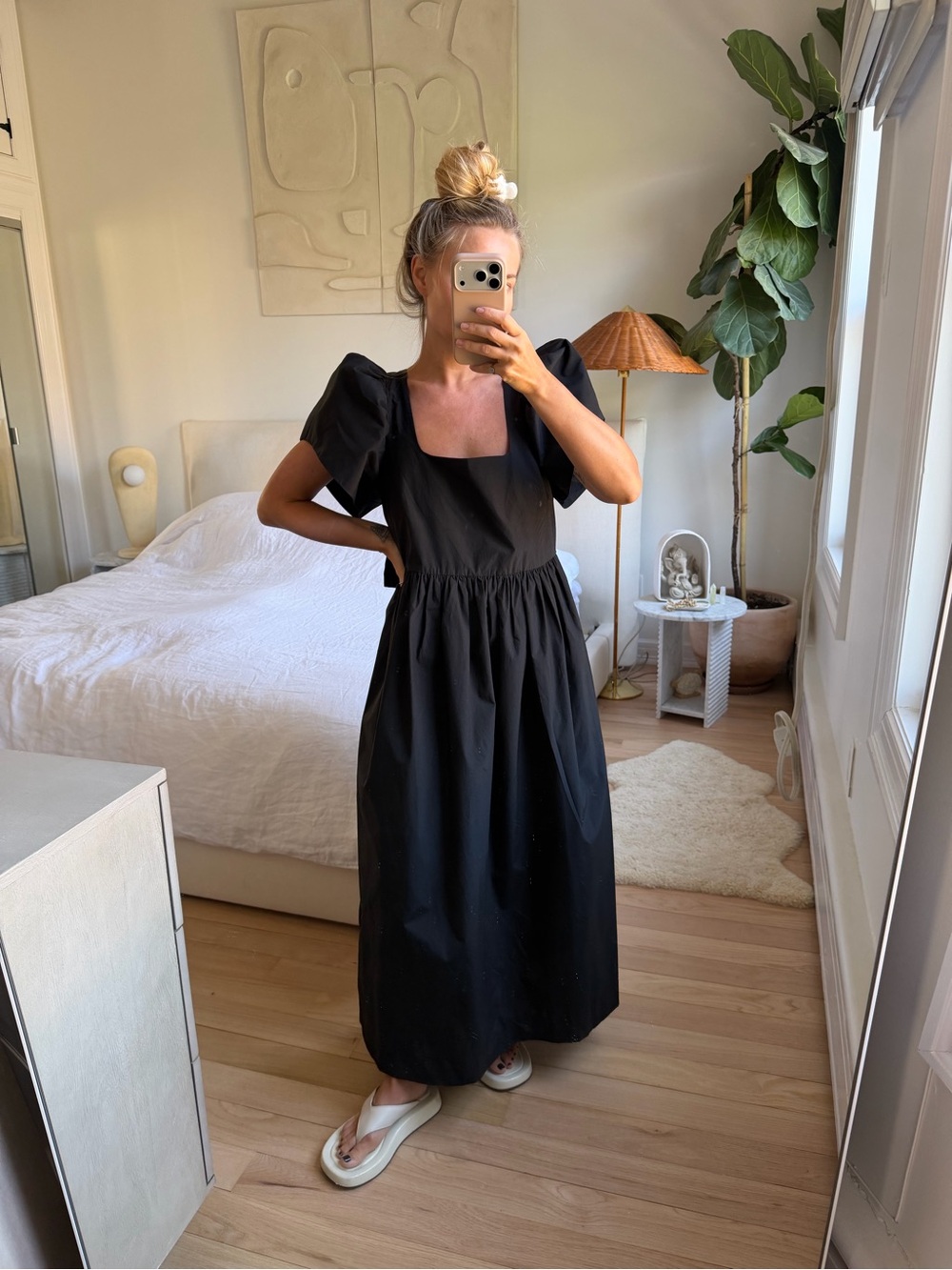 &other Stories CAPSULE Black Taffeta Maxi Dress With Puffed Sleeves Size 4
